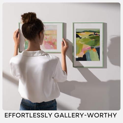 Image of Homeforia 15x15 Picture Frame Sage Green, High End Metal 15 x 15 Square Poster Frames with Mat 11 x 11 Photo, 15x15 Frame Matted to 11x11 Art, 15by15 Hanging Frames, Tempered Glass, Wall Kit, Set of 1