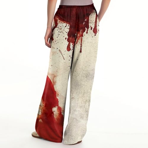 Halloween Womens Wide Leg Palazzo Pants Elastic High Waisted Hiking Pant Long Lounge Adjustable Tie Trousers2