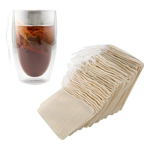 Tea Filter Bags, 50 Pack Housim Reusable Cotton Tea Bags Empty Unbleached Strainer Filter Bags Eco Friendly Tea/Herb Brew Bags Loose Leaf Tea Infuser For Home Office Travel (3.1 X 3.9Inch) #TOP4