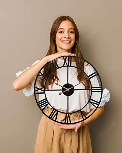 Wall Clock For Living Room Decor, Silent Battery Operated Wall Clocks With Roman Numerals, 14 Inch Large Vintage Decorative Farmhouse Metal Indoor Outdoor Clock For Bedroom, Kitchen, Patio - Black #TOP6