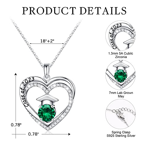 Ursilver Graduation Gifts For Her 2023, Sterling Silver Heart Birthstone Necklace Engraved Class Of 2023, College Graduation Gifts For Her, 2023 High School Graduation Gifts, 2023 Graduation Gifts #TOP3