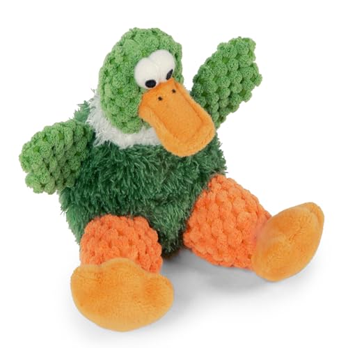 Image of goDog Checkers Just for Me Sitting Duck Squeaky Plush Dog Toy, Chew Guard Technology - Green, Mini