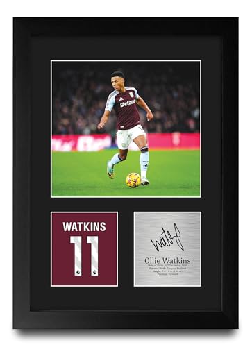 Photo autographe signée Ollie Watkins Aston Villa cadeaux imprimés football cadre A4