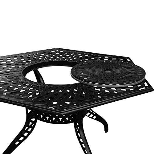 Image of Oakland Living 1822-1855(6)-LBK Modern Ornate Outdoor Mesh Aluminum 63-in Large Black Hexagon Patio Lazy Susan and Six Chairs Dining Set