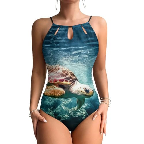 Maillots de bain une pièce imprimé tortue de mer en tissu premium galbant