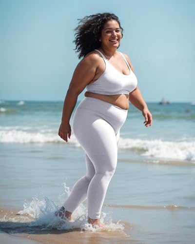 Image of Plus Size Leggings for Women - High Waisted Black Tummy Control Super Soft