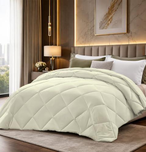 Image of Super Comfort Microfiber 300 GSM Double Bed Comforter for Heavy Winter Blanket Quilt Diamond Stitch (90 inch x 100 inch Inches /228cm x 254cm) - Comforter Double Bed|Ivory