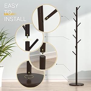 Wooden Coat Rack Freestanding with Round Base, Adjustable 4 Heights Sturdy Coat Hanger Stand 9 Hooks for Hanging Bags, Hats, Save Space Coat Rack for Narrow Place, Entryway, Bedroom, Office Wooden Coat Rack Freestanding with Round Base Adjustable 4 Heights Sturdy Coat Hanger Stand 9 Hooks for Hanging Bags Hats Save Space Coat Rack for Narrow Place Entryway Bedroom Office