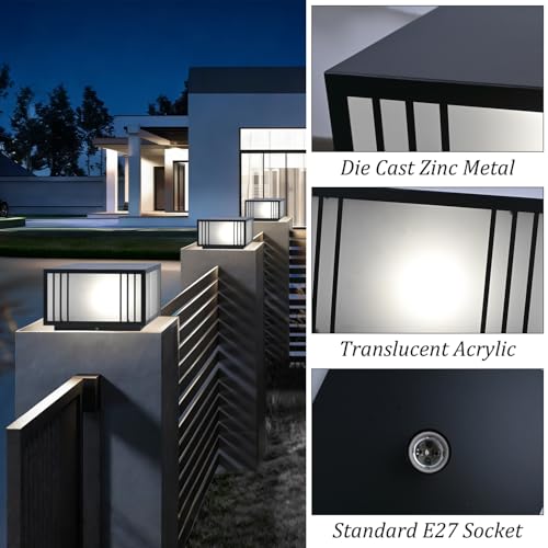 Kikioo Modern Outdoor Post Light Outdoor Pillar Lamps Waterproof For Garden Patio Decoration Gate Bollard Column Lamp Corridor Porch Landscape Light Courtyard Gate Lighting