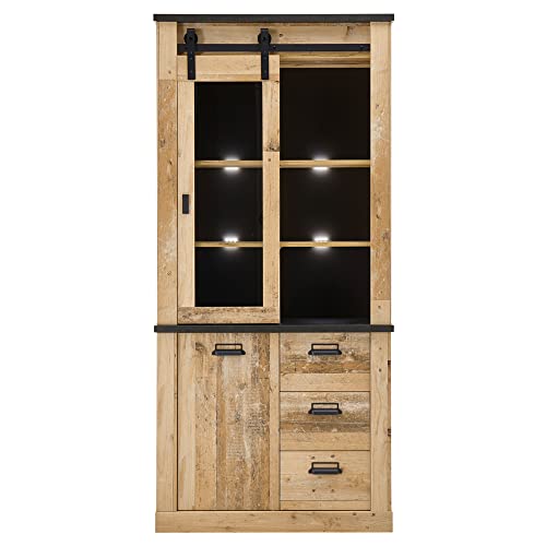 Lomadox Wohnwand in Old Style hell Nb. mit anthrazit, B/H/T: ca. 388/201/43 cm – Bild 4