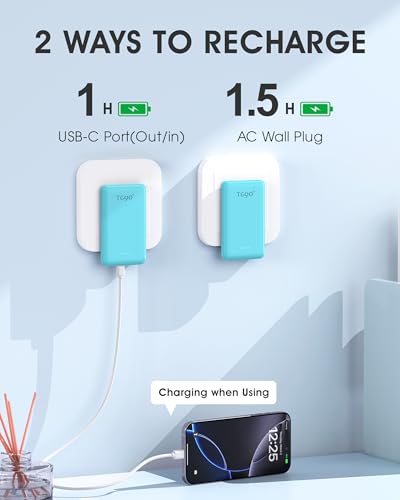 TG90° 5000mAh Slim Portable Charger,Ultra Compact Portable Charger with Built-in AC Wall Plug & USB-C Fast Charging,Pocket Size Travel Charger Compatible with iPhone 17 16 15 14 Samsung S22 S21 iPad2