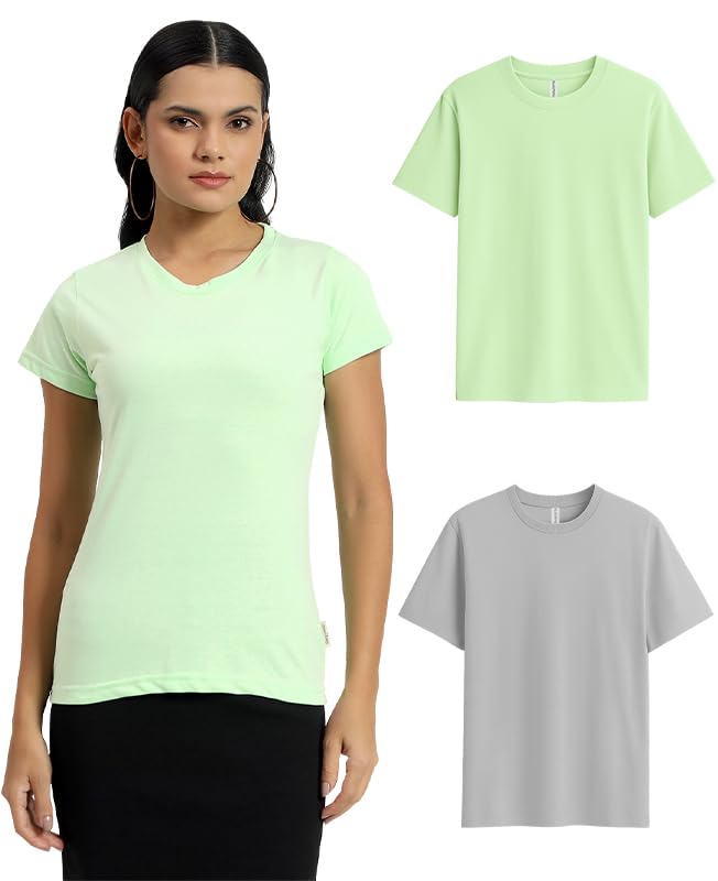 Image of Sleepynuts Women's Plain Round Neck Regular Fit Half Sleeve Cotton T Shirt