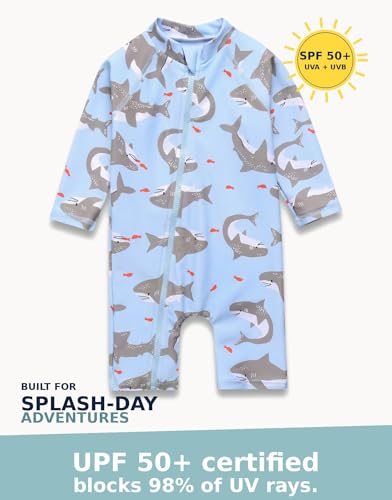 Image of VAENAIT BABY Zip & Snap Rash Guard Swimsuit, UPF 50+ One-Piece Long Sleeve Swimwear, Quick Dry Infant Beach Suit for 0~2T