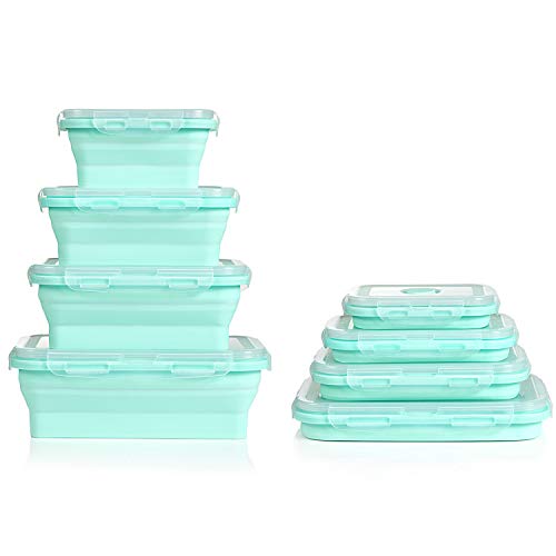 WolinTek 4 unidade Porta Alimentos,Fiambrera de Silicona Plegable,Plegable de Silicona Recipientes para Almacenamiento de Alimentos para Hornos De Microondas, Refrigeradores