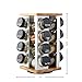 Kamenstein 16 Jar Warner Revolving Countertop Spice Rack Organizer with Lift & Pour Caps and Spices Included, FREE Spice Refills for 5 years, Stainless Steel & Bamboo with Black Caps