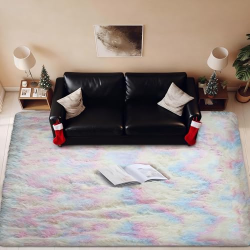 Tapis de salon lavable grand format tie dye pour chambre cosy