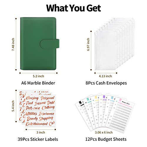 Sooez Budget Binder With Zipper Envelopes, A6 Money Organizer For Cash Saving Binder With 39 Rose Gold Stickers & Expense Budget Sheets, Cash Envelopes For Budgeting And Saving Money, Darkgreen #TOP1