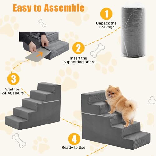 Image of NEWBULIG 5-Step Dog Stairs, 22.5 inch H Dog Steps for High Bed, Non-Slip Sturdy Pet Steps for Small Dogs and Cats, Pet Ramp for Sofa and Chair Indoor - Grey