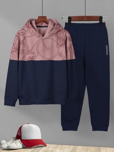 Image of HELLCAT Printed Cotton Blend Hoodie T-shirt and Jogger Trackpant Clothing Set for Boys.