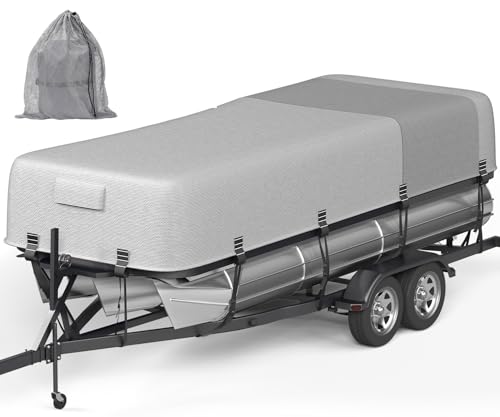1600D+1200D Pontoon Boat Cover, Windproof Widened Straps for Trailerable & Mooring, Waterproof...