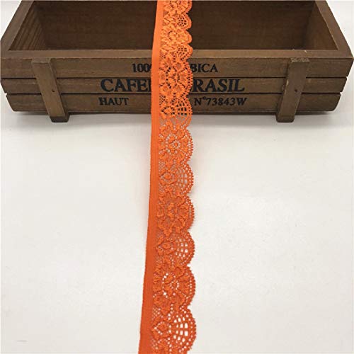 Yalulu 20 Yards Stretch Elastisch Spitzenbordüre Spitzenborte Spitzenband Zierband Stretch Spitze Borte Spitze Tüll Stoff DIY Nähen Handwerk (Orange) Cover