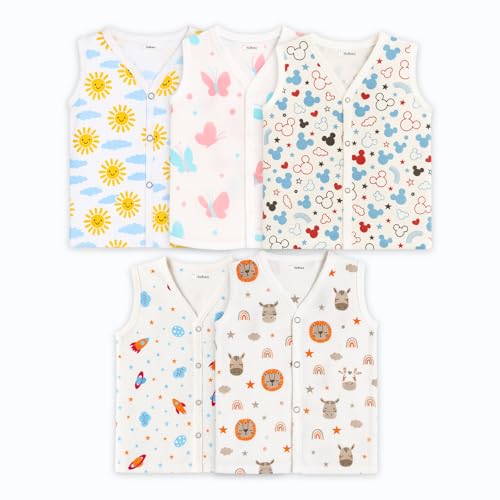 Image of Kidbea Muslin Cotton Baby Jabla for Boys & Girls | Cute Printed Soft V-Neck, Sleeveless Baby Jhabla Vest for Newborns & Infants