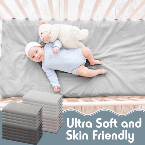 Image of VitalCozy 20 Pack Baby Crib Sheets for Boys and Girls, Fitted Cotton Daycare Crib Sheets, Breathable Microfiber Toddler Bed Mat Sheet for Standard Mattress Daycare Nap Mat, 24 x 48 Inch(Grey)