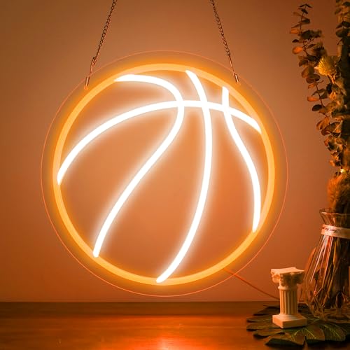 Basketball Neon Sign, Dimmable Basketball Light for Boys Room Decor, Powered by USB Neon Signs for Wall Decor, Sports Decorations for Boys Bedroom, Birthday Party, Home Decor, College Gifts by YSMNDE - Used condition - US$13.24