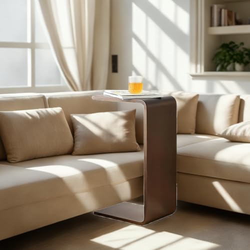 Mesa auxiliar en forma de C de madera maciza para sofá y espacios pequeños de 35x25 cm 8