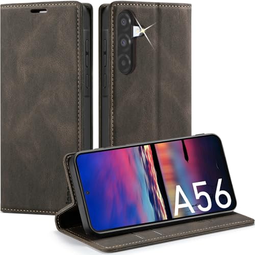 Étui portefeuille pour Samsung Galaxy A56 5G 6,7" en cuir café avec porte-cartes RFID