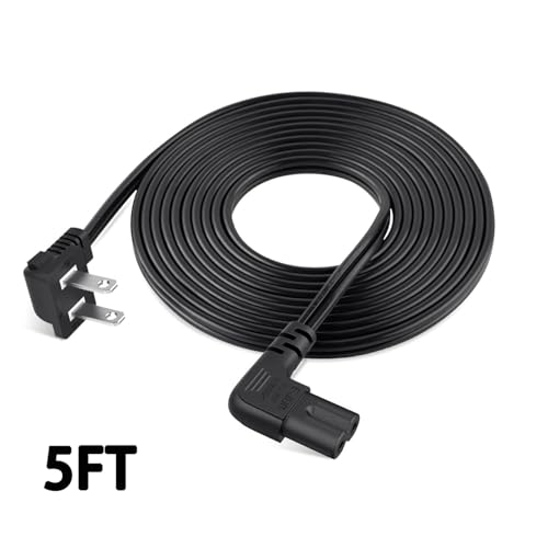 Image of 5FT TV Power Cord for Samsung TV, 90 Degree Angled 18AWG 2-Prong to L-Shaped C7 Power Cord for Samsung tv 24 inch 32 inch 40 inch 43 inch 48 inch 49 inch 50 inch 55 inch 60 inch 65 inch 75 inch Inch, LG /TCL Charger Cable Adapter Replacement