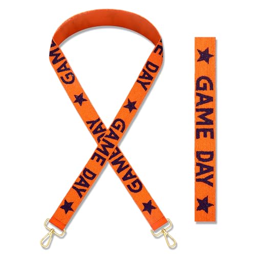 Image of Game Day Purse Strap Replacement Crossbody Shoulder Bag Straps Red Blue Purple Beaded Football Game Day Purse Strap Outfits (Purple Orange)