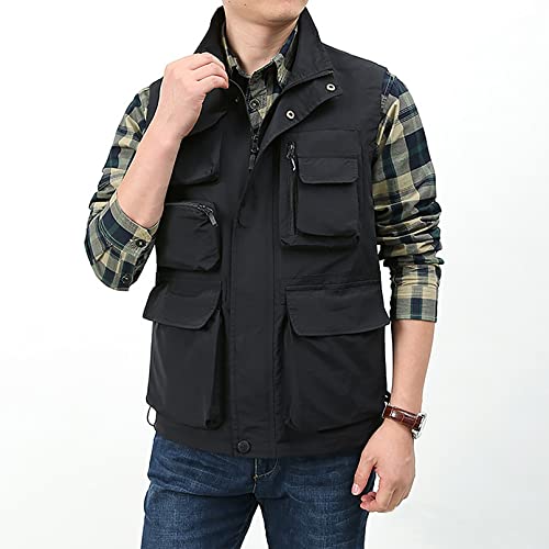 BOOMLEMON Men\'s Casual Outdoor Work Vest Safari Fishing Shooting Vests Lightweight Travel Cargo Jacket With Multi Pockets(Black 3XL) - Thumbnail 2