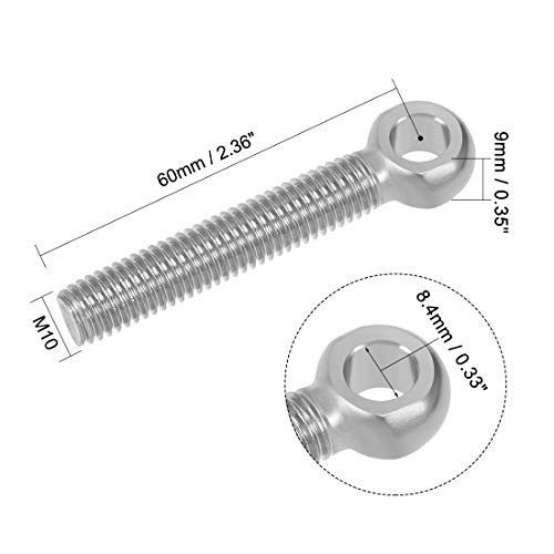 Image of uxcell M10 x 60mm Machinery Shoulder Swing Lifting Eye Bolt 304 Stainless Steel 2pcs