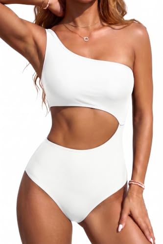 Image of Women's One Piece Swimsuit- One Shoulder Cutout Tummy Control Bathing Suit