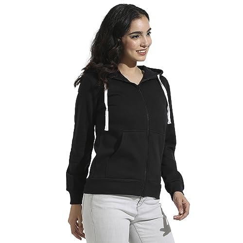 Image of PINACOLADA Women's Zip-Front Hoodie with Angled Open Pockets for Casual Wear | Hooded Neck | Long Sleeve | Zipper Closure | Cotton Sweatshirt Crafted with Comfort Fit for Everyday Wear