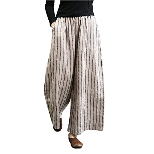 Women Cotton Linen Pants Wide Leg Striped Plus Size Pant High Waist Loose Comfy Trousers Casual Summer Fall Sweatpant4