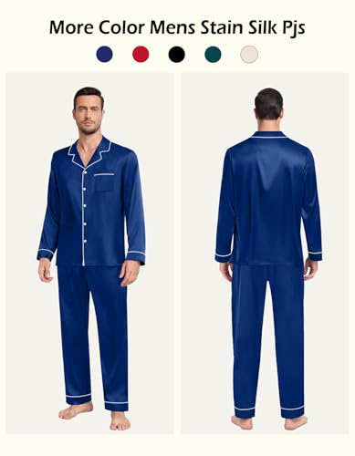 Womens/Mens Pajama Set Matching Pajamas for Couples Long Sleeve Satin Silky Sleepwear Classic Button Down Pjs2