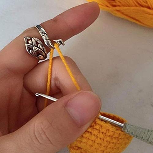 Knitting Thimble Crochet Ring Loop Yarn Guide Finger Holder Accessories,Peacock Open Finger Ring,Adjustable Braided Ring Faster Knitting - Thumbnail 2