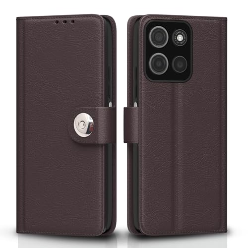 Image of Pikkme Flip Cover Leather Finish | Inside TPU with Card Pockets | Wallet Stand and Shock Proof | Complete Protection Button Flip Case for Moto G15(Coffee)