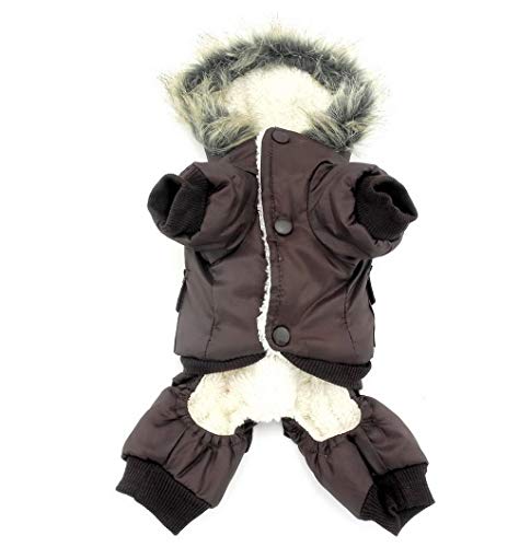 selmai Bekleidung für kleinen Hund (Weibchen/Männchen), Fleece-Fell-Schneeanzug mit Kapuze, für Winter, Overall, wasserdicht