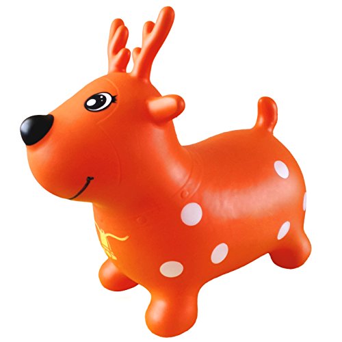 AppleRound Orange Reindeer Bouncer with Hand Pump, Inflatable Space Hopper, Ride-on Bouncy Animal