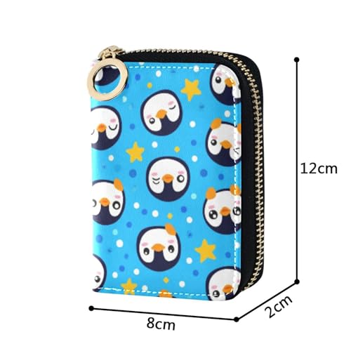 RFID Blocking Credit Card Holder Leather Womens Wallet Small Coin Purse Pouch with Zipper Cute Cartoon Penguins Blue3