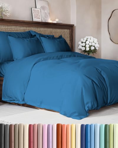 Image of Duvet Cover Cal King Size - 3 Piece with Zipper Closure - Denim Blue
