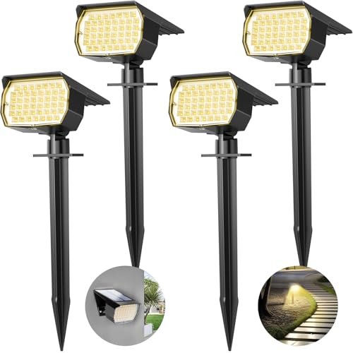WENATY Solarlampen für Außen, 4 Stück 46LED Solarstrahler für Außen, 3000K Warmweiß Solar Gartenleuchten, IP65 Wasserdicht Solar Strahler, 3 Helligkeitsmodi Solarleuchten für Garten Hof Gehweg Wege
