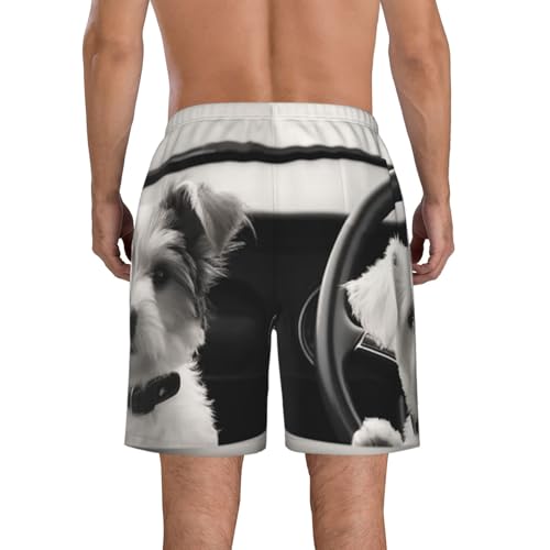 Men's Swim Trunks Two Puppies Driving Quick Dry Board Shorts Mens Bathing Suit Beach Swimwear with Pockets3