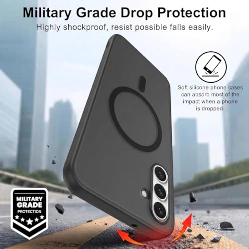 Image of DIZORO Matte Case for Samsung Galaxy A55 Compatible with MagSafe, Camera Lens Full Protection, Shockproof Translucent Frosted TPU Soft Phone Cover, Anti-Fingerprint (Black)