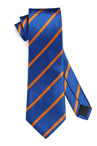 Image of HISDERN Stripe Tie Mens Ties with Pocket Square Set Classic 3.4'' Silk Formal Necktie Handkerchief for Business Wedding