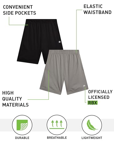 RBX Boys Athletic Shorts - 2 Pack Performance Stretch Mesh Boys Shorts for Running, Gym, Basketball and Sports (Sizes: 8-16)2