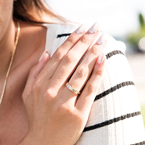 espere Emerald Cut Bezel Set CZ Halfway Eternity Band | 7 Stone Wedding Anniversary Band Bridal Set3